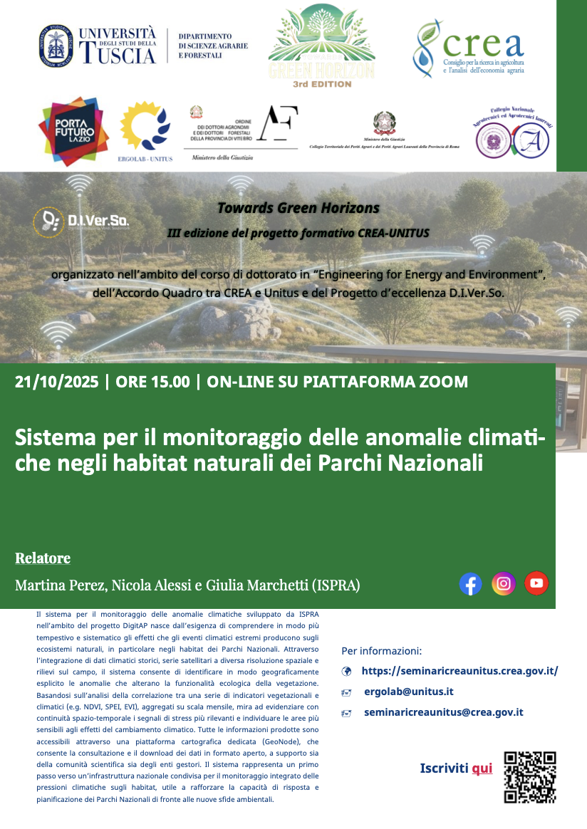 Sistema per il monitoraggio delle anomalie climatiche negli habitat naturali dei Parchi Nazionali